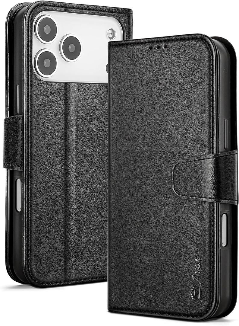 Arae Compatible with iPhone 17 Pro Max Case Wallet with Card Holder, Wristlet Strap Wallet Flip Cover for iPhone 17 Pro Max 6.9 inch Men/Women, RFID Blocking, Kickstand, Black