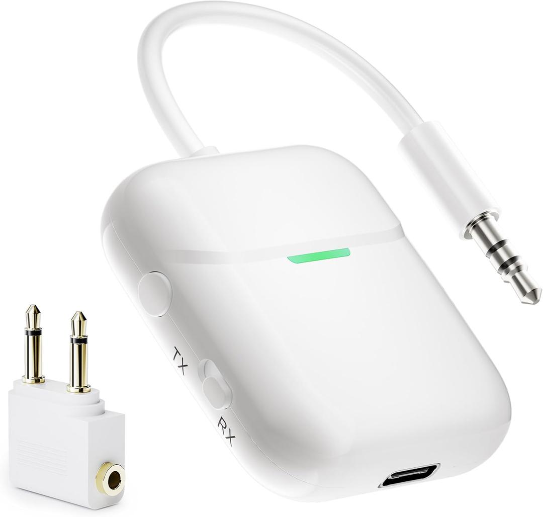 Nulaxy Air in-Flight Bluetooth Wireless Audio Transmitter Receiver for up to 2 AirPods & Wireless Headphones, Bluetooth Adapter for All 3.5mm Jacks on Airplanes, Gym Equipment, TVs & Gaming Consoles