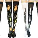 EraSpooky Halloween Thigh High Stockings 4-Pack Tights Set  Skeleton Spiderweb Pumpkins Ghosts