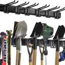 Wall Mount Tool Storage Rack, Heavy Duty Garage Storage Tool Organizer, Garden Tool Wall Hooks and Hangers, Hold Up to 350lbs Black (3 Rail 6 Double Hooks)
