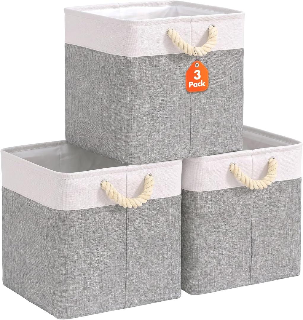 Livole 13x13 Cube Storage Bins Fabric Storage Bins with Rope Handles