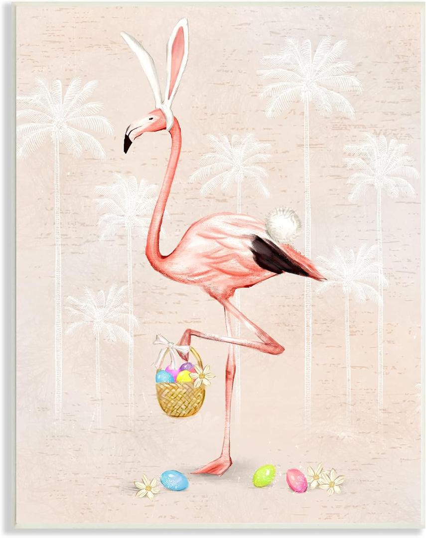 Stupell Industries Easter Flamingo Pink Bird Egg Hunt Basket, Design by Ziwei Li (13"L x 0.5"W, Beige)