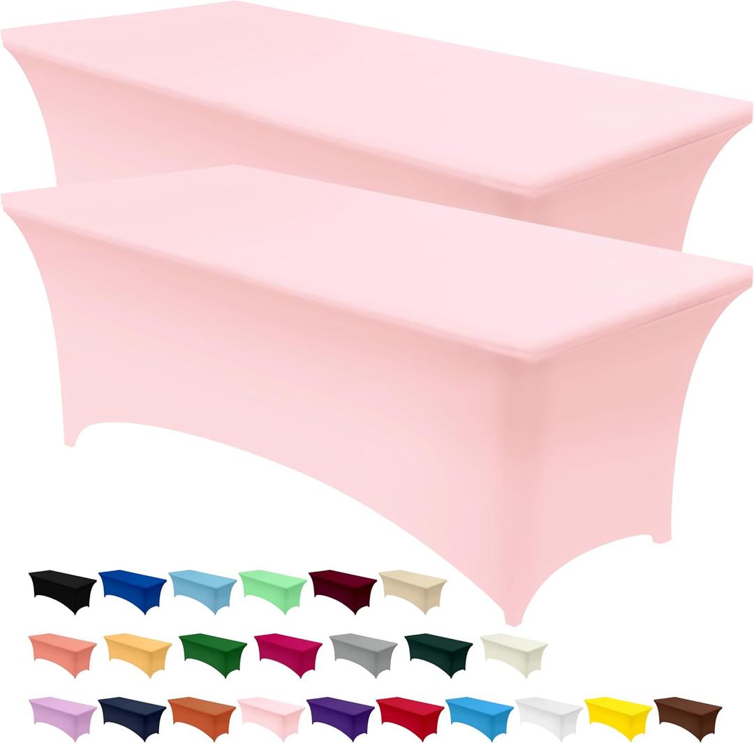 Utopia Kitchen Spandex Tablecloth 2 Pack [8FT, Pink] Tight, Fitted, Washable and Wrinkle Resistant Stretch Table Cloth Rectangle Cover for Trade Show, Weddings & Parties [96Lx30Wx30H Inch]