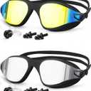 Swimming Goggles 2 Pack, Professional Anti Fog No Leaking UV Protection Swim Goggles for Women Men Adult Youth , Aqua and Silver 