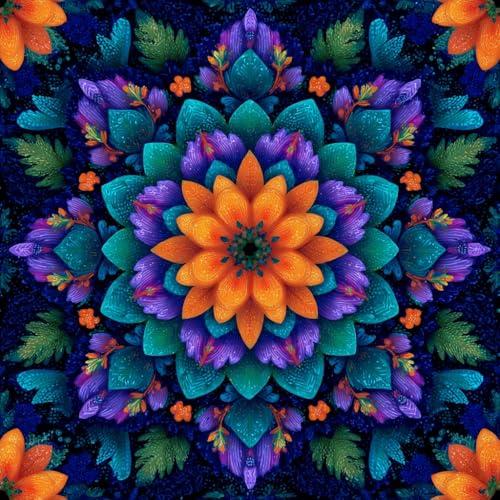 IOHEFY 10PCS Peel and Stick Floor Tiles 12x12 Inch Colorful Mandala Floral Vinyl Flooring Self Adhesive Multicolor Blue Purple Orange Tile for Kitchen Bathroom Bedroom Living Room DIY Home