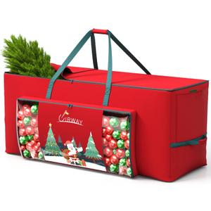UIRWAY Christmas Tree Storage Bag- Fit for 9ft Artificial Trees, 600D Oxford Christmas Tree Bag with Transparent Pouch & Side Pocket, Extra Large Tree Bags with Sturdy Handles & Dual Zipper, Red