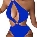 Hilinker Women's O-Ring Cutout Halter One Piece Swimsuit High Cut Bathing Suit (Small, Blue)