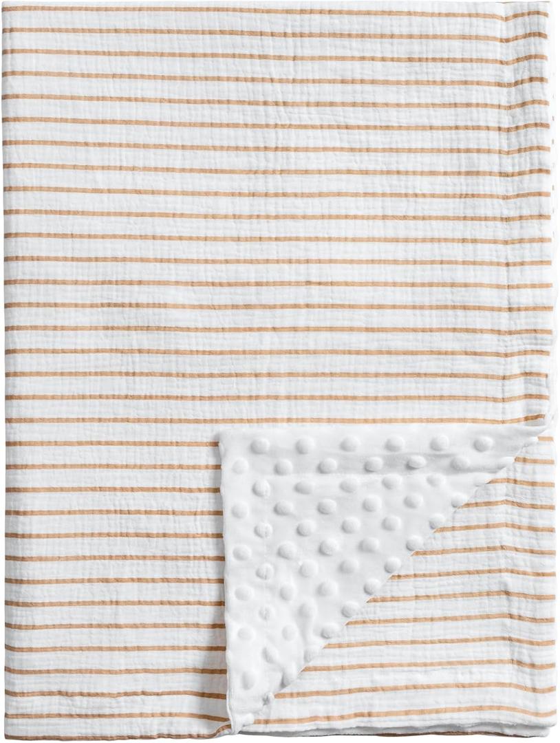 Meracorallo 30" x 40" Baby Blankets, Cozy Soft Muslin Fleece Nursery Blanket, Infant Toddler Bedding Crib Cot Stroller Blanket with Muslin Cotton Front and Minky Dotted Fleece Backing, Neutral Stripe