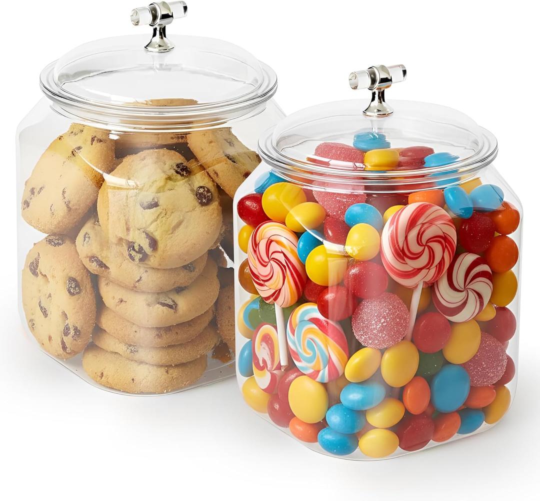 2 Pack 150 oz Candy Jars with Lids Clear Plastic Cookie Jar Large Unbreakable Candy Storage Containers Wide Mouth Airtight Candy Jars for Candy Buffet Cookies Snacks Kitchen Organization