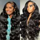 GCOKS Lace Front Wigs Human Hair Body Wave 200 Density Human Hair Wigs for Women Pre Plucked 13x4 HD Lace Frontal Wig Glueless Natural Black 26 inch