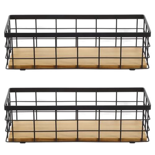 2 Pack Small Wire Baskets, Narrow Rustic Storage Bin for Bathroom Counter, Farmhouse RectangleOrganizer Tray for Kitchen Countertop, Pantry, RV, Office Decorative