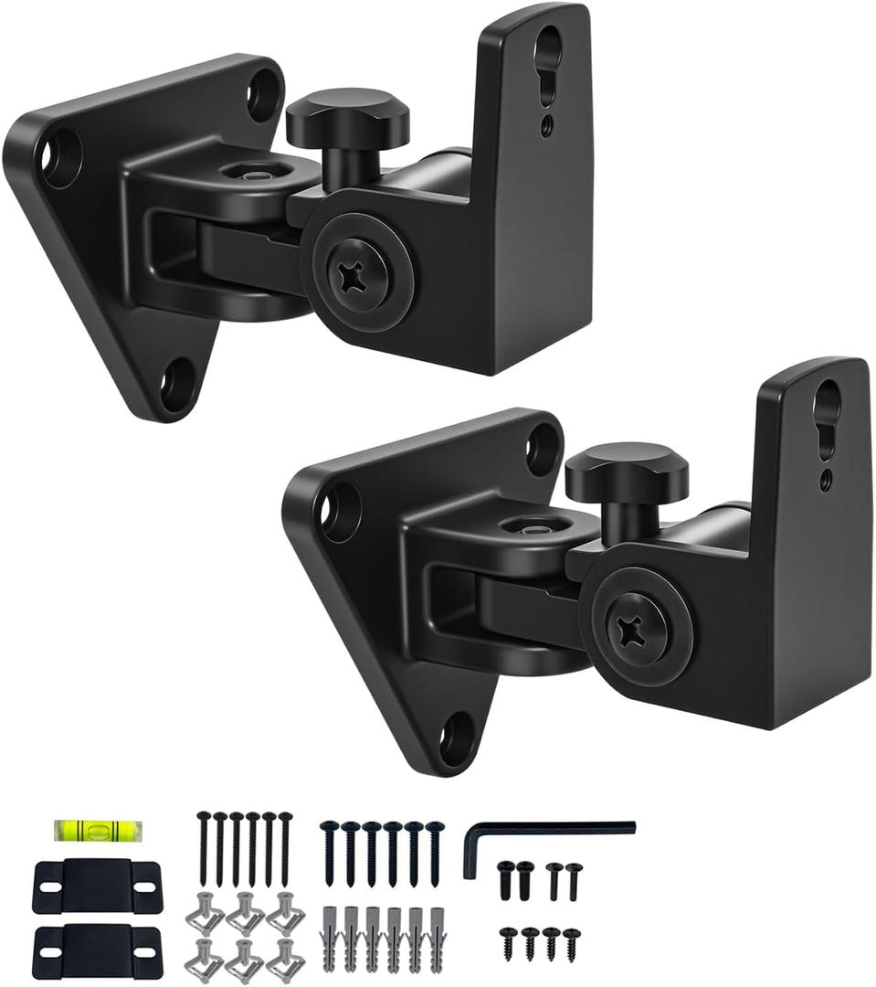 Speaker Wall Mount, Swivel & Tilt, All Aluminium Wall Speaker Mount for Small Speakers, Holds up to 30lbs, HD-818, 2 Packs (Black)