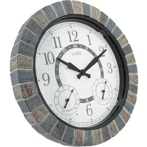 OCEST 18inch Large Indoor Outdoor Clock Illuminated Wall Clock with Thermometer Hygrometer & Night Light Waterproof Battery Operated Silent Non-Ticking Wall Clocks Decor for Patio Pool Porch Bathroom