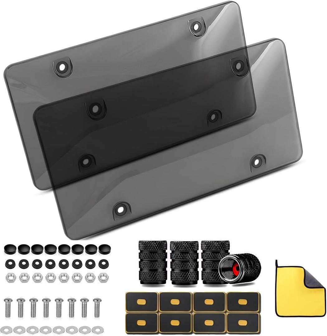 License Plate Cover License Plate Frames: 2 PCS License Plate Protector - Plastic car Front/Rear License Plate Cover with Screw Cap for US Standard Cars (Transparency)