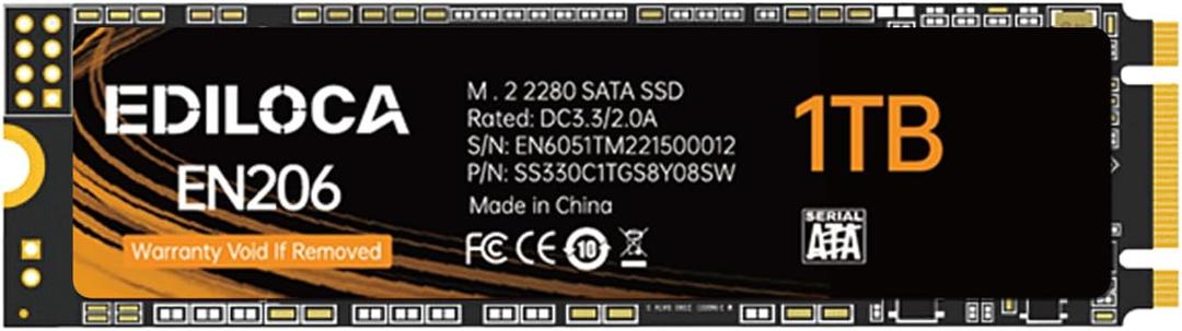 Ediloca EN206 1TB SSD M.2 SATA III 6Gb/ s 3D TLC NAND, M.2 2280 SSD Internal Solid State Drive, Read/ Write Speed up to 550/ 480 MB/ s, Compatible with Laptop & PC Desktop