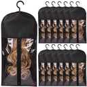 12PCS Hair Extension Holder Wig Storage for Multiple Wigs Holder Wig Bags Storage with Hanger Hair Extension Storage Wig Hanger for Multiple Wigs Hair Extensions, Wigs & Accessories (BLACK) (12 PCS (23.5 Inch))
