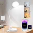 15W LED Desk Lamp with USB Charging Ports Dimmable Table Lamp with 3 Color Temps, 5 Brightness, 4 Timers, Flexible Gooseneck Light with Base, Eye-Caring Reading Light for Home Office, Bedroom, Study