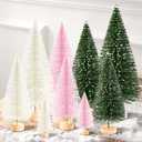 9Pcs Mini Christmas Trees Christmas Decor Artificial Christmas Decorations with 4 Sizes, Christmas Tree Bottle Brush Trees Christmas Table Decorations (Green Beige Pink)