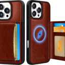 Uppuppy for iPhone 16 Pro Max Case with Wallet - Fits 4 Card Slots, Compatible with MagSafe for Women Men Aesthetic PU Leather Credit Card Holder Kickstand Phone Cover for Apple 16 Promax, Brown