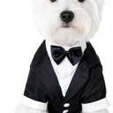 GabeFish Pets Wedding Jackets Suit for Dogs with Bow Tie Puppy Cat Formal Clothes Shirt Tuxedo (Black, M (Chest 15.3in/39cm)