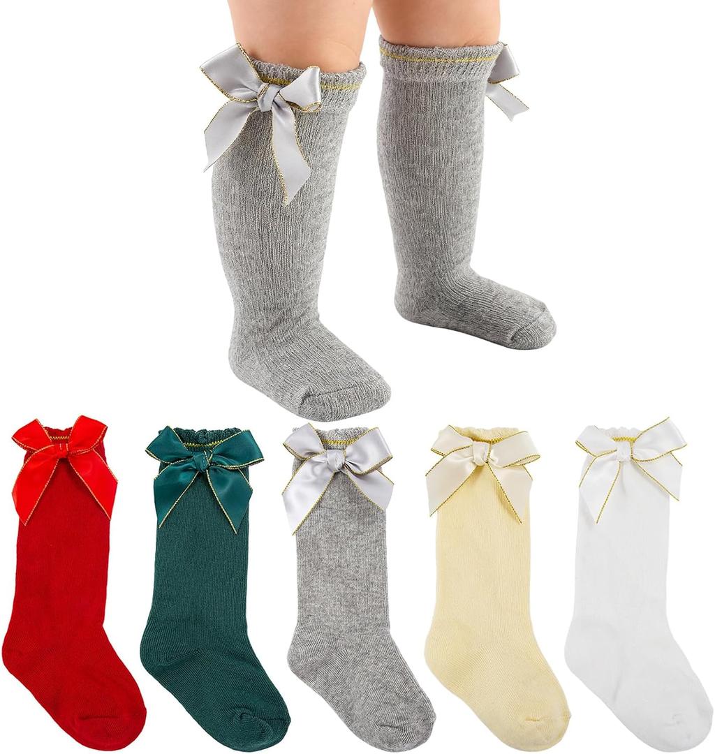 Baby Knee High Socks - 5 Pair Bow Ruffle Dress Style
