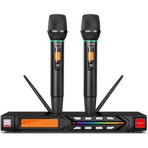 Depusheng R7 Wireless Microphone Set with Two Wireless Dynamic Handheld Microphones Receiving Range of 80 Meters Suitable for Karaoke Concert Stage