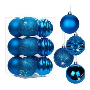 Christmas Baubles Xmas Ball Ornaments with Strings, 80mm/3.1" Blue Shatterproof Plastic Hanging Decorations, Christmas Tree Pendants for Home Party Wedding Holiday
