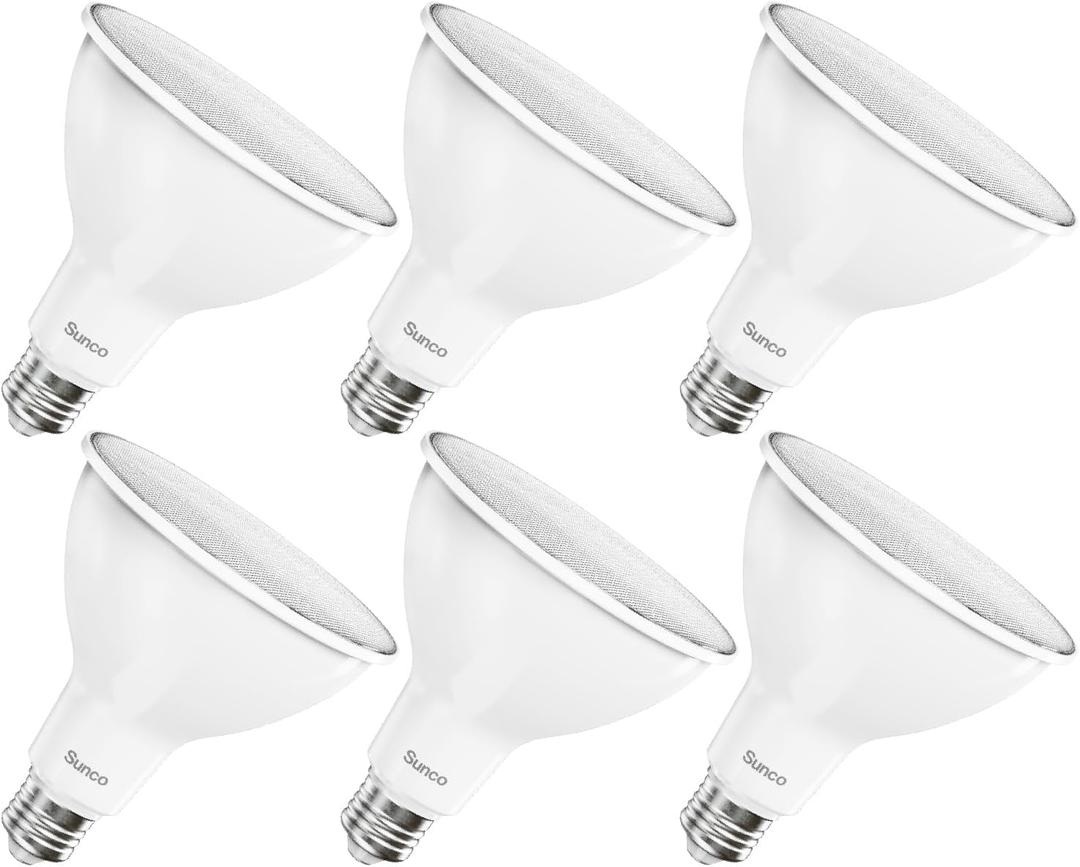 Sunco 6 Pack Outdoor Flood Light Bulb LED PAR38, Exterior Spotlight Bulbs, Weatherproof, 1050 LM, 13W (100W Equivalent), 5000K Daylight, Wet Rated, Dimmable, E26 Base UL