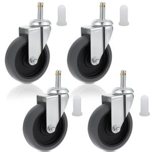 4 Inches Stem Caster Wheels, 7/16-Inch Stem Diameter Swivel Casters Set of 4 Heavy Duty TPR Replacement Wheels for Utility Cart Rubbermaid Mop Bucket Shop Vac Weber Grills