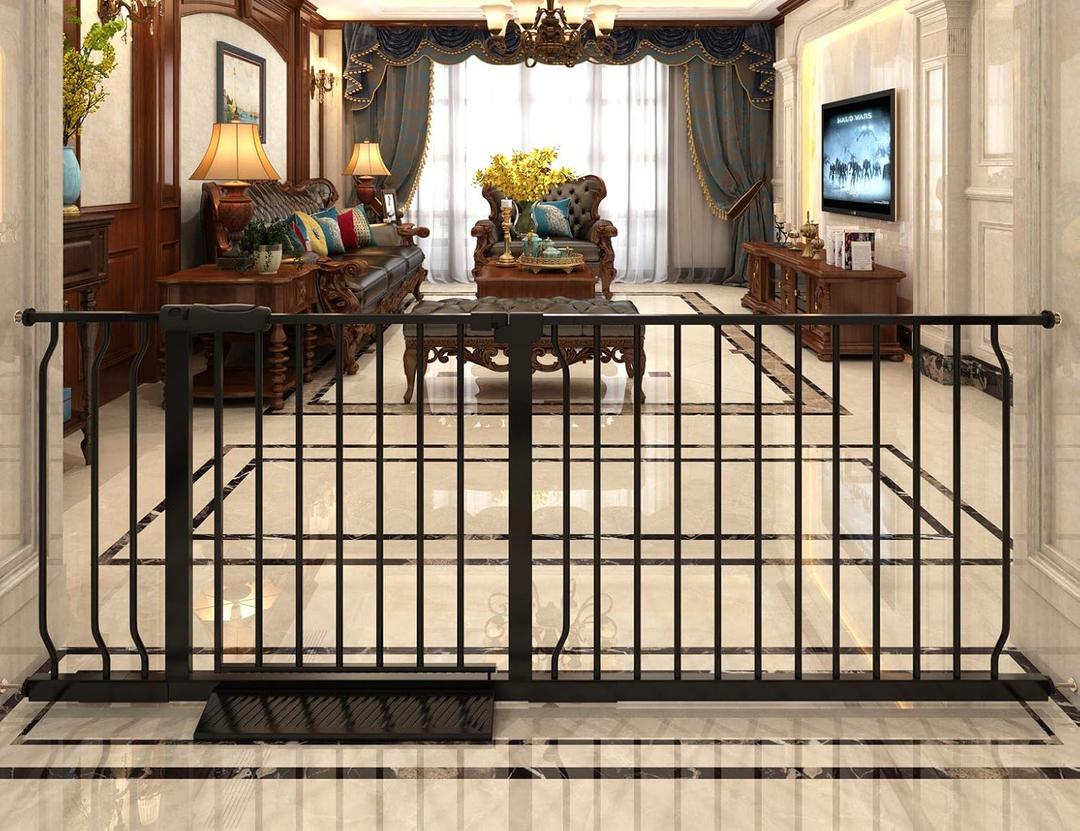 Extra Wide Baby Gate Tension Indoor Safety Gates Black Metal Large Pressure Mounted Pet Gate Walk Through Long Safety Dog Gate for The House Doorways Stairs (62.2"-66.93"/158-170CM, Black)