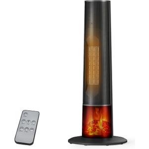 Tower Heater for Indoor Use - Portable Electric Space Heater Large Room with 3D Flame, Remote, Adjustable Thermostat, 2 Heat Modes, Multiple Safety Protection, 12H Timer, Quiet (Black)