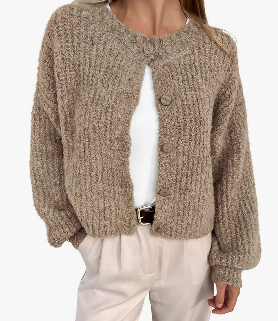 BTFBM Cardigan Sweaters for Women Fall 2025 Long Sleeve Button Down Soft Loose Chunky Knit Outwear Cropped Winter Coats Brown Medium