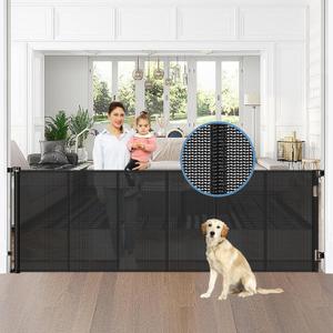Reinforced 75 Wide Retractable Baby Gates with Support Rods, Retractable Dog Gate for The House Extra Wide Mesh Pet Gate Indoor Outdoor Child Gates for Doorways Stair Gates for Kids or Pets (Black)