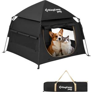 KingCamp Dog Tent, Large Portable Outdoor Indoor Dog House with 600D Oxford Fabric & Dual Layer for Medium Large Dogs, Jet Black (Tent-Large (39.4"x39.4"x35.4"))