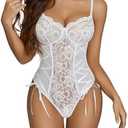 Avidlove Lingerie for Women Sexy Lace Bodysuit Teddy One Piece Lingerie Lace-up Back Cut Out Lingerie, Small