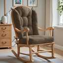 Wingback Rocking Chair Cushion - Small 17"x17" Seat & 26.7"x22.2" Back, for Indoor Rockers, Glider & Adirondack Chair Cushions, High-Density Sponge, Comfort Chenille with Ties (Deep Brown, 2-Piece)