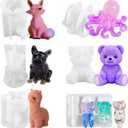 6PCS Animal Resin Mold, Alpaca, Bulldog, Fox, Cat,Bear and Octopus 3D Lifelike Silicone Molds for Epoxy Resin, Unique Display Mould for DIY Crafts Wall Desktop Home Decoration Candle Making (Model B)