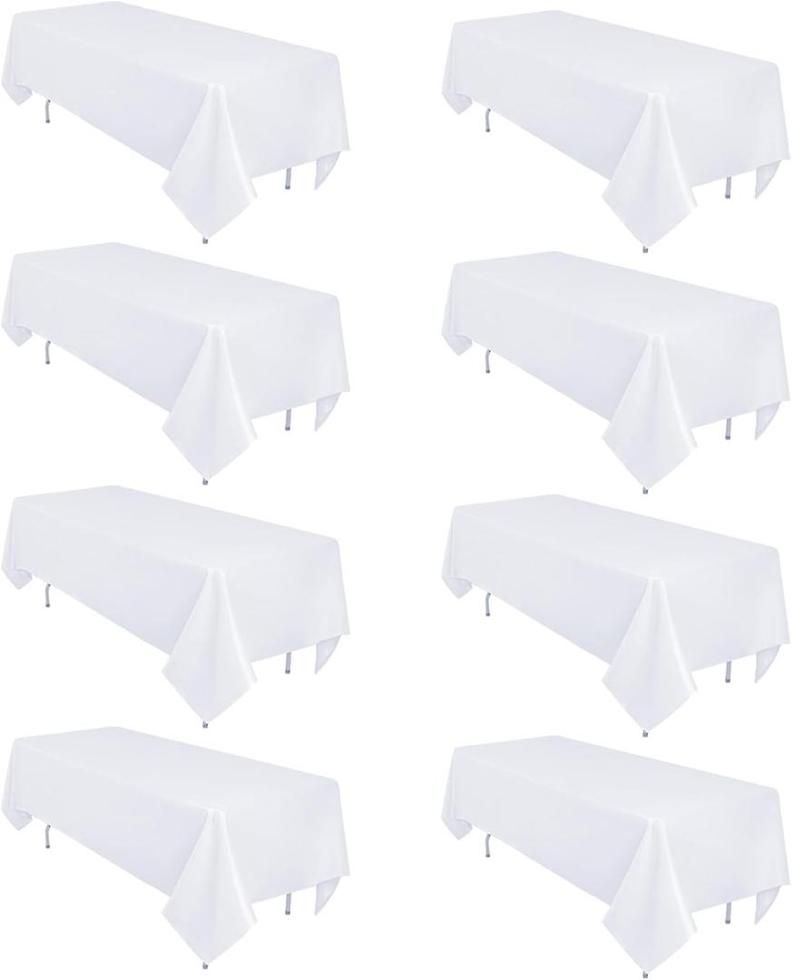 8 Pack White Table Cloth 60 x 102 Inch Rectangular Tablecloths for 6 Foot Rectangle Tables, Wrinkle Resistant White Tablecloth Washable Polyester Fabric Table Covers for Party Wedding Banquet