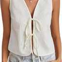 Verdusa Women's Vintage Floral Print Bow Tie Cowgirl Vest V Neck Sleeveless Jacket Outerwear (L)