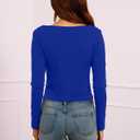 Dwnval Womens Cute Boat Neck Long Sleeve Crop Tops Soft Ribbed Knited Cropped Tees (Blue)