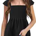 Bingerlily Girls Summer Casual Tops Square Neck T Shirts Cute Smocked Top Tees (11 Years, Black)