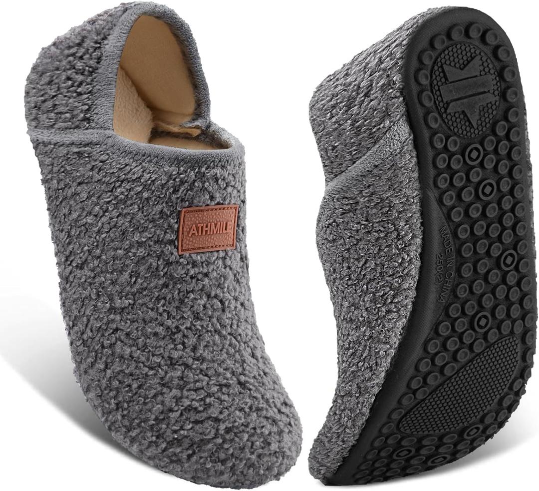 ATHMILE House Slippers for Women Men Indoor Barefoot Slippers Socks Furry Slip on House Shoes Cozy Comfy for Home Bedroom Travel Yoga (12-13 Women/11-12 Men, Dark Grey)
