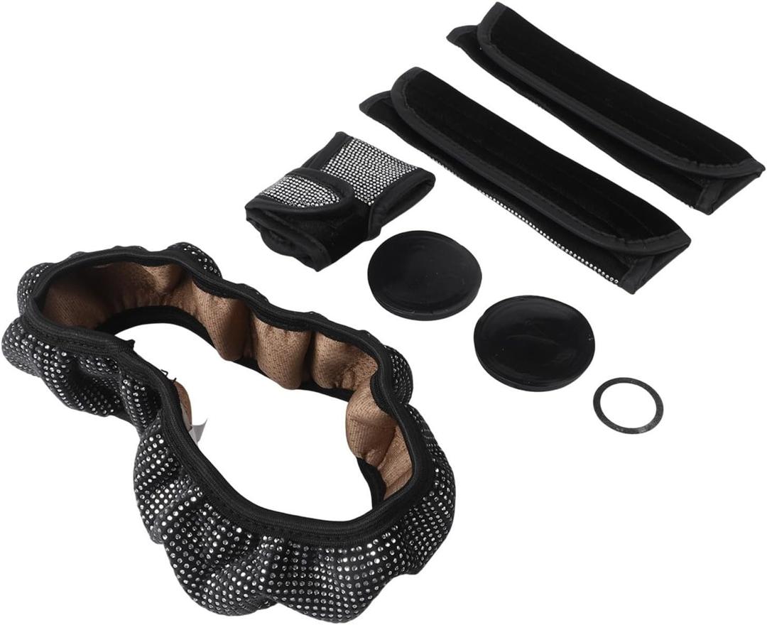 Rhinestone Steering Wheel Cover Set Gear Shift Dust Cover And Seat Belt Protectors For Stylish Vehicles(white)