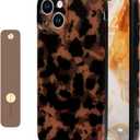 NITITOP Compatible with iPhone 15 Case Cute Leopard Tortoise Wrist - Black | Strap design, Aesthetic amber, For girls women men, Girly, Soft TPU, Full camera lens, Protective, Shockproof phone cover