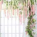 48Pcs Artificial Wisteria Hanging Flowers, 3.6Ft/Pcs White & Pink Fake Wisteria Garland for Wedding Party Home Garden Indoor Outdoor Decoration
