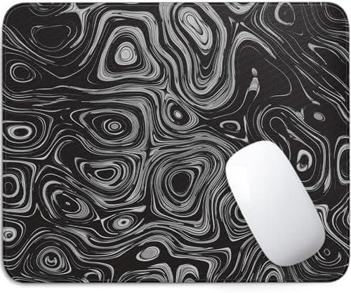 Black Mouse Pad - Black Wave Square Mousepad Washable Cloth with Non-Slip Rubber Base, Stitched Edge - Mouse Pads for Desk Computers Laptop Mouse- Home Office Decor Desk Accessories-10x8 Inch