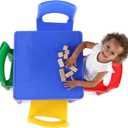 Humble Crew Kids Plastic Table and Chair Set, Toddler Activity Table with 4 Chairs, Lightweight Easy-Clean Kids Desk for Play, Snacks-Crafts, Indoor Outdoor Playroom Furniture, Blue/Primary