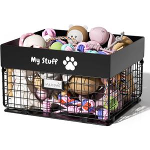 qeerable Dog Toy Basket - Metal Large Dog Toy Box for Small Dog - Dog Toy Storage Bin for Pet - Personalized Large Dog Toy Basket for Puppy and Pet- Dog Toy Organizer Holder Boxes for Living Room (black)