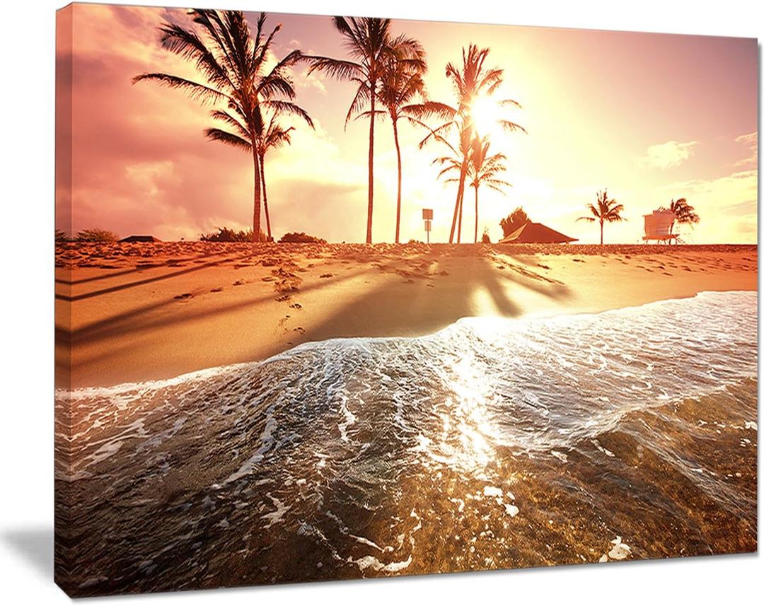 Designart PT10460-20-12 Colorful Tropical Palms-Modern Beach Canvas Art Print-20x12, 12" H x 20" W x 1" D 1P