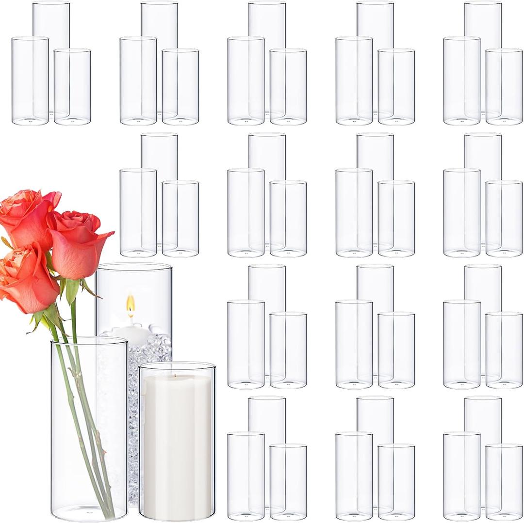 Didaey 48 Pcs Thin Cylinder Vases Set for Centerpieces 2.5'' Diameter 2mm Thickness Clear Glass Vase Hurricane Floating Candle Holder for Wedding Table Decoration (2.5'' X 5'',6'',8'')
